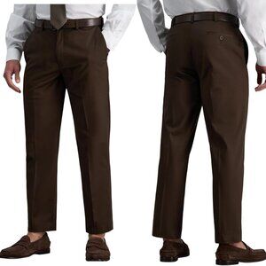 Haggar Classic Fit Flat Front Expandable Waistband No Iron Dark Khaki 36x29